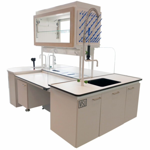 Keskiryhmän laboratoriokalusteet, piirroskuva / drawn image of lab island workbench