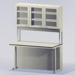 Laboratorion työpiste, jossa yläkaapit / Lab wall workbench with upper cupboards
