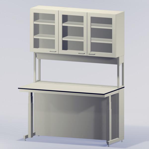 Laboratorion työpiste, jossa yläkaapit / Lab wall workbench with upper cupboards