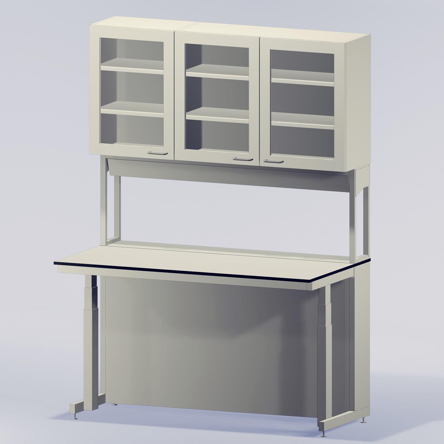Laboratorion työpiste, jossa yläkaapit / Lab wall workbench with upper cupboards