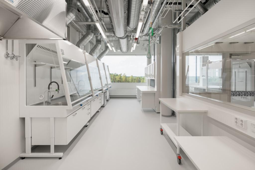 White laboratory fume cupboards.